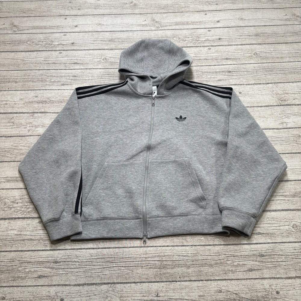 Adidas Originals Hoodie Mens Medium Gray Fleece 3-Stripe Trefoil Zip Up Athletic